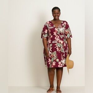 Old Navy Plus Faux Wrap Jersey Dress Tropical Floral Burgundy Pink Size 2X NWT